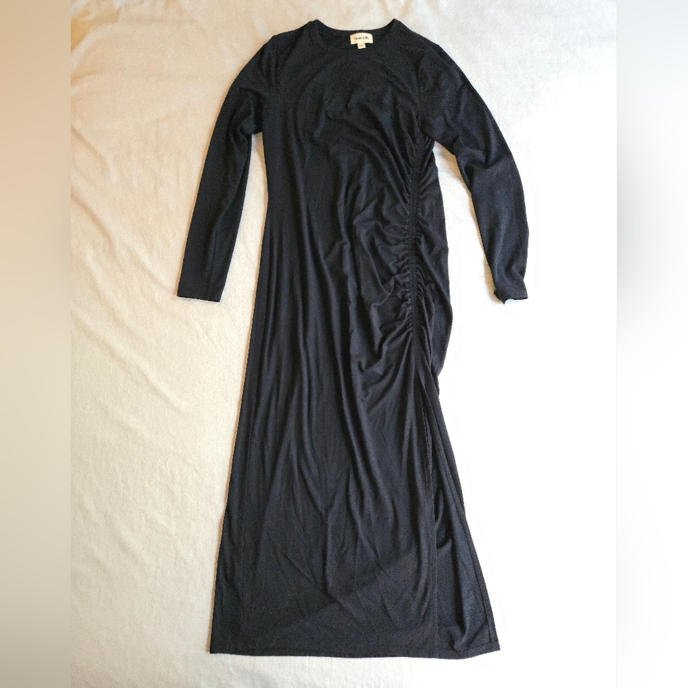 Open Edit Black Ruched Long Sleeve Midi Dress - Picture 2 of 11